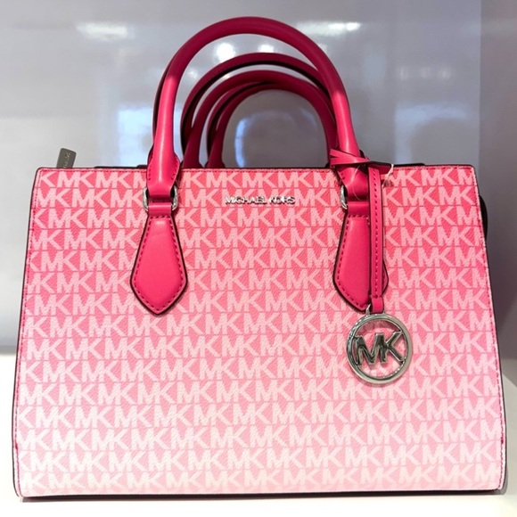 Michael Kors Sheila Medium Signature CZ Logo Satchel Crossbody Bag Dragonfruit - Picture 1 of 8